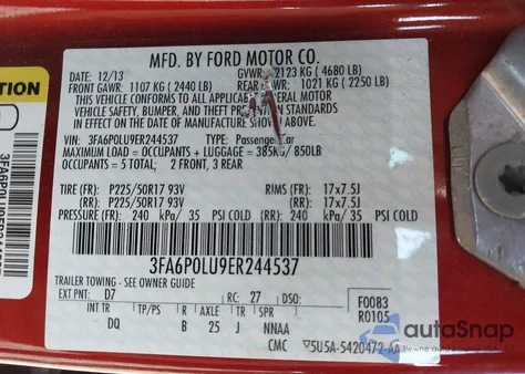 2014 Ford Fusion Hybrid Se из США, поврежденный, VIN 3FA6P0LU9ER244537